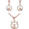 CPSLOVE Collana e Orecchini Oro rosa da Donna, Parure di Gioielli in Argento 925, Eleganti Collane di Gatti, Orecchini di Gatto Carino, Zircone intarsiato