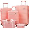 imiomo Set di valigie da 3 pezzi, valigia con ruote girevoli, set di bagagli da donna, leggero e rigido, da viaggio, con serratura TSA, rosa, Checked Luggage 24IN, Trasportare i bagagli