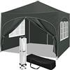 WOLTU Gazebo Pieghevole da Giardino, Gazebo Impermeabile Pop Up da 3x3m con Pannelli Laterali, Tendone da Esterno, Altezza Regolabile, Protezione UV, con Custodia Grigio