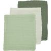 MEYCO Guanti da lavaggio in mussola 3 pezzi Uni Off white /Soft Green / Forest Green