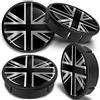 SkinoEu 4 x 60mm Coprimozzi Coprimozzo per Centro Universale Copricerchi Tappi per Ruote Cerchi in Lega Nero Argento Bandiera del Regno Unito UK CX 29