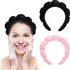 SYEYCW 2 Pezzi Spa Fascia per Capelli da Donna, Fascia Morbida per in Spugna, Fascia per Trucco, Cerchietto Skincare, per Lavaggio Viso, Cura Della Pelle, Struccante, Doccia, Yoga (Nero, Rosa)