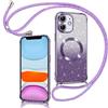 Phoona Cover Magnetica Glitter per iPhone 11 con Cordino, [Compatibile con MagSafe], Brillantini Sottile Lucida TPU Silicone Custodia per iPhone 11 Morbido Antiurto Cover, Viola