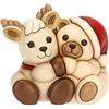 THUN, Coppia Teddy e Renna Robin Abbracciati in Ceramica Decorata a Mano, Addobbo Natalizio, Idea Regalo, 15x11.3x14 cm h