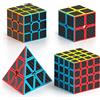 Vdealen Cubo Magico 2x2 3x3 4x4 Piramide Magic Cube, Lisci Speed Cube per Principianti e Utenti Avanzati Cubo di Velocità, Regalo per Bambini e Adulti(Adesivo in Fibra di Carbonio)