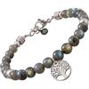 10:10 Bracciale Donna con Pietre Naturali di Labradorite da 6 mm e Pendente Albero Della Vita, Colore Grigio, Braccialetto Artigianale Regolabile in Acciaio Inox - Made In Italy (Labradorite)
