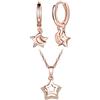 CPSLOVE Collane e Orecchini con stella da donna, Parure di gioielli in argento 925, Collana ciondolo stella, Catena da 45cm, Cerchio Orecchini a stella, Zircone intarsiato, Oro rosa