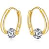 SLUYNZ 925 Orecchini a Cerchio CZ Lucido in Argento Sterlina per Donne Ragazze Adolescenti 1.6CM Orecchini a Cerchio Unici Orecchini Ovali a Cerchio Huggie (B-Gold Plated)