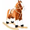 HOMCOM Cavallo a Dondolo in Legno con Suono Animale Regalo Giocattolo per i Bambini, 74 x 28 x 65 cm, Marrone