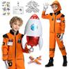 WELLCHY Costume Astronauta Bambino, Tuta Spaziale Bambini con Casco Astronauta Guanti Astronauta, Costume da Astronauta, Vestito Astronauta per Cosplay Carnevale Fasching (S, Arancione)