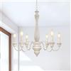 KMaiPem Vintage Bianco Lampadario Camera da Letto, 6 Luci Lampadario a Sospensione Rustico in Fattoria, Lampada a Sospensione in Legno e Ferro Francese Regolabile in Altezza per Soggiorno, Cucina