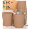 Baciato Caffè 600 Bicchieri in Carta Avana 240ml in Carta con Palette Monouso Bevande Calde e Fredde Tè Infusi Acqua Ecologici Biodegradabili Tazze Monouso Colorate + 600 Palette da 11cm in Legno di Betulla