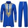 ZDSUHYIW Tuta africana Dashiki da uomo Set di due pezzi Tradizionale Tribale Abiti Manica Lunga Camicia e Pantaloni Musulmani Arabo Medio Oriente Vestito con Maniche Lunghe Islamico Abito, Blu, L