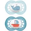 MAM Original Succhietto 16+ Mesi (Set da 2), Ciuccio MAM 16 36 mesi silicone con tettarella ortodontica, Kit da 2 accessori neonato con pratico porta ciuccio sterilizzatore, Azzurro/Blu