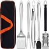 Herogo Set di 6 posate per barbecue, in acciaio inox, con borsa il trasporto, set utensili da barbecue pinza, forchetta, spazzola accessori uomini, regalo Natale
