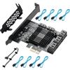 YUNKOZAND Scheda PCIE 1X SATA a 8 porte, con 8 cavi SATA e staffa a basso profilo, controller PCIE a SATA 3.0 6 Gbps, scheda di espansione PCIE a SATA, controller SATA, scheda PCIE SATA, chip ASM1166+JMB575