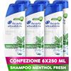 Head & Shoulders Shampoo Antiforfora Menthol Fresh 6X250ml Uso Quotidiano. Fino al 100% Protezione dalla Forfora. Clinicamente Testato. Tutti i Tipi di Cute e Capelli. Sensazione di Freschezza