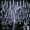 Acxilexy Solari Luci Della Pioggia di Meteore, 30cm 10 Tubes 240 LEDs Luci Pioggia Meteore, IP67 Impermeabili Luci di Natale da Esterno, Luci Pioggia di Meteoriti per Feste, Giardino, Albero