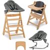 Hauck Seggiolone Pappa Evolutivo Alpha Plus Move Newborn Set - Sedia Bambini Da 0 Mesi con Nuova Sdraietta Neonati Premium, Cintura 5 Punti, Ruote, Vassoio e Cuscino - Naturale, Grigio.