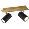 meineWunschleuchte Faretto da soffitto a 2 luci in metallo nero e oro opaco, larghezza 30 cm