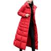 Dixacyer Piumino da donna con cappuccio, trapuntato, lungo, impermeabile, invernale, caldo, maxi lunghezza parka con collo in pelliccia, Rosso, L