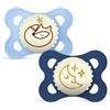 MAM Original Night Succhietto 2-6 Mesi (Set da 2), Ciuccio MAM 2-6 mesi che si illumina al buio con tettarella in silicone, Kit da 2 accessori neonato con porta ciuccio sterilizzatore, Azzurro