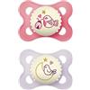 MAM Original Night Succhietto 2-6 Mesi (Set da 2), Ciuccio MAM 2-6 mesi che si illumina al buio con tettarella in silicone, Kit da 2 accessori neonato con porta ciuccio sterilizzatore, Rosa/Lilla