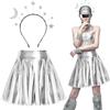 BOFUNX Gonna Svasata Lucida Gonna Metallizzata Donna Gonna a Pieghe Argento con Cerchietto a Stella Fascia Stella per Donna Ragazza Carnevale Compleanno Festa