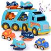 Weinsamkeit Camion Macchinine per Bambini 3-5 Anni, 5 in 1 Giocattolo Con Suoni e Luci, 4 Mini Cars, Regalo per Bambini