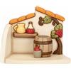 THUN - Bottega del Vino in Ceramica Decorata a Mano, Linea Presepe Classico, Decorazioni Natale Casa, Bottega 16x10x13 cm h; Botte 4.3x4.3x4.5 cm h