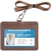 Teskyer Porta Badge, Porta Badge da Collo, 2 Slot per Carte, in Pelle Martellata, con Cordino in Nylon, Orizzontale, per Pass, Autobus, Marrone