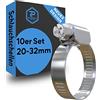Pangaea Tech Fascette stringitubo in acciaio inox, 20-32 mm, 10 pezzi, qualità professionale secondo DIN 3017 (W2), set di fascette stringitubo per piscina, laghetto e giardino