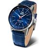 Vostok Europe Orologio analogico automatico da uomo, con cinturino in acciaio inox, NH35-560A687, 560a687 - Cinturino in pelle blu/blu, cinghia