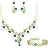 EVER FAITH Set di Gioielli da Sposa in Cristallo, Set di collane e Orecchini a Foglia di Fiore, di Accessori per Costumi per Feste Nuziali, Regalo per Le Donne Verde Oro Fondo