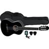 GEWA Chitarra classica, Chitarra Basic, corpo tiglio, tastiera in legno di pakka, meccaniche cromate, Set 3/4 nero, inclusa borsa, accordatore, plettri