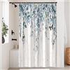 Uiiooazy Tenda Doccia Antimuffa, Tenda da Doccia 120x180cm Foglie Blu Verde Eucalipto Tavola di Legno Rustico Tende da Bagno Tessuto Lavabile Impermeabile Tende per Vasca da Bagno con 8 Anelli