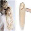 SEGO Coda Capelli Veri Biondi Clip Pinza Extension Cavallo Ponytail Naturale Remy Human Hair Lisci Umani 50cm Fascia Unica 120g - # Biondo Platino