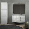 Baden Haus Mobile da bagno sospeso 105 cm Bianco lucido con specchio filo lucido, colonna da 170 cm e lavabo a destra