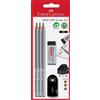 FABER-CASTELL 217079 - Set di matite Grip 2001 Exam con 3 matite, 1 gomma e 1 temperino, argento/nero
