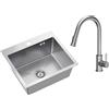 VBChome Lavello da incasso in acciaio inox con rubinetto, 50 x 45 cm, in acciaio inox spazzolato, con foro per rubinetto, in acciaio inox, grande lavandino, sifone con beccuccio estraibile