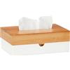 Relaxdays Contenitore per Fazzoletti, Coperchio in bambù, Dispenser Portafazzoletti, 8,5x23,5x15 cm, Bianco Naturale