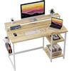 GreenForest Scrivania con Supporto per Monitor, Scrivania Gaming 100cm con Scaffali Reversibile, Scrivania PC Moderna Multifunzionale, Montaggio Facile, Beige