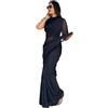 BishtHub Fashion Georgette Pom-Pom Pizzo Boardered Sari Con Camicetta Senza Cuciture, nero, Taglia Unica