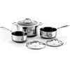HexClad Set di pentole ibride da 6 pezzi - pentole da 2, 3 e 8 Qt con 3 coperchi in vetro, impugnatura Stay-Cool, antiaderente - Senza PFOA, lavabile in lavastoviglie, utilizzabile in forno