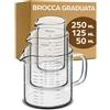 Praknu Brocca Graduata in Vetro - 50ml, 125ml, 250ml - Scala Precisa - Impilabile - Resistente al Calore e al Microonde.