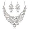 Clearine Donna Parure gioielli-Boemo Boho lacrima Filigrana Foglia Vuoto Collana Ciondola gli orecchini Set Trasparente Argento-fondo