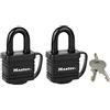 Master Lock 7804EURT Confezione da 2 Lucchetti in Acciaio Laminato Rivestito a Chiave, Nero, 7,8 x 4 x 2,9 cm