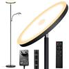 Yikuneng 42W Lampada Da Terra Salotto, 4500LM Luminosa LED Piantana Lampada da Terra Dimmerabile con Telecomando e Touch Control, 2700K-6500K Piantana LED Lettura Nera per Soggiorno Letto Ufficio