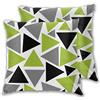 Art Fan-Design Set di 2 federe per cuscino con design a forma di ventaglio a triangoli casuali, colore: verde lime e grigio, nero su bianco, per divano o camera da letto