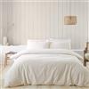 Catherine Lansfield Set copripiumino matrimoniale reversibile con federe, in cotone spazzolato, a righe, colore naturale